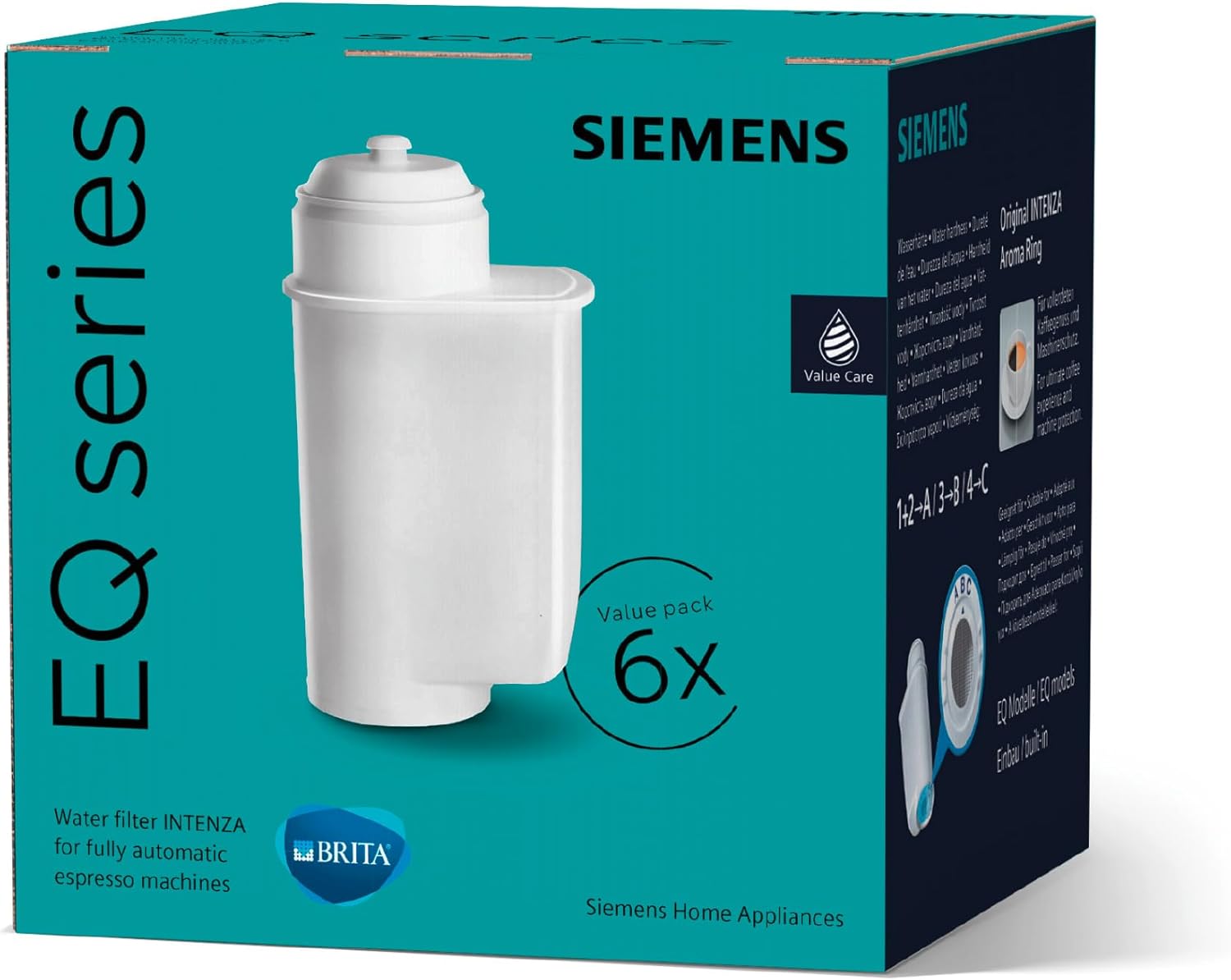 Siemens BRITA Intenza TZ70063A Water Filter - Pack of 6 - Reduces Limescale Content of the Water, Suitable for Fully Automatic Coffee Machines of the EQ Series and Fully Automatic Built-in Machines